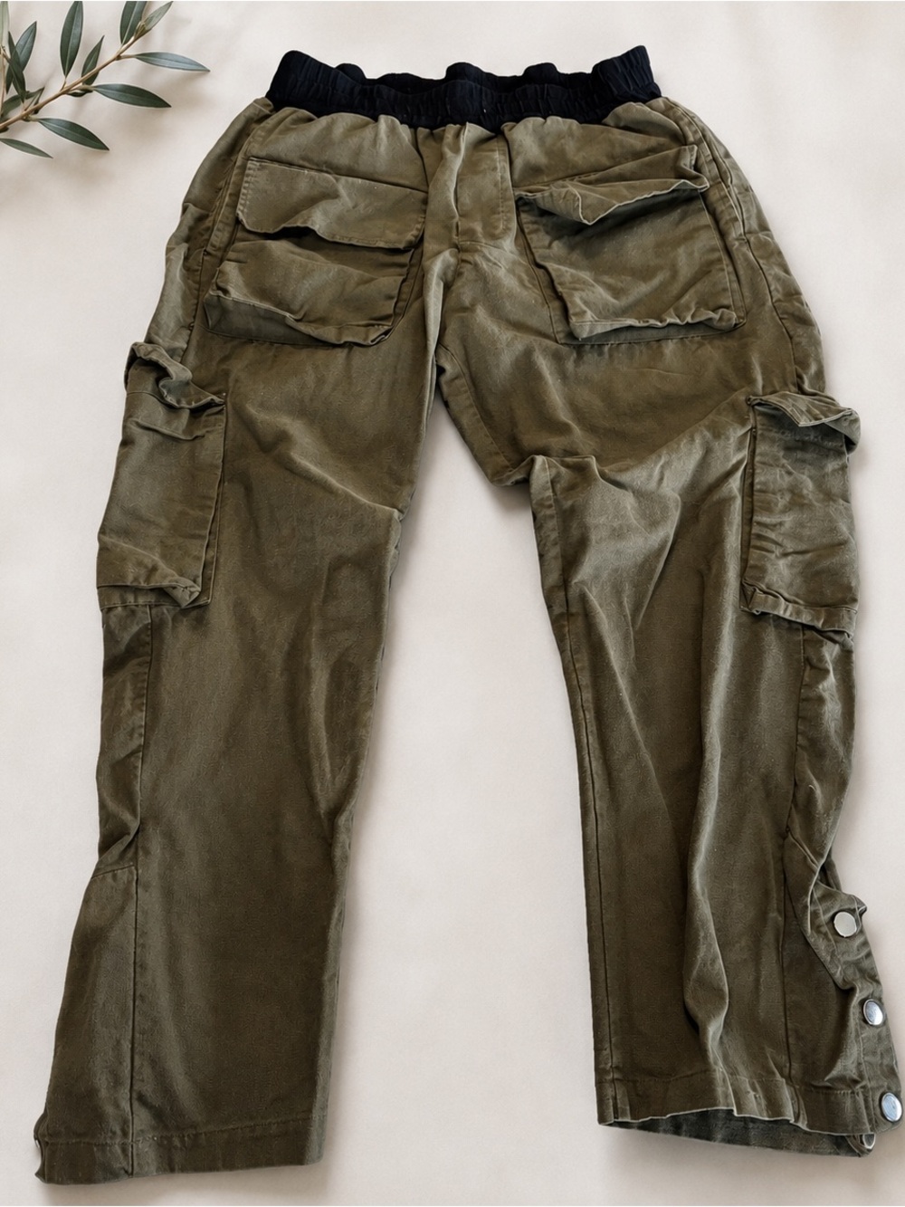 MNML Olive Green Snap Ankle Cargo Utility Pants | 100% Cotton | Size L